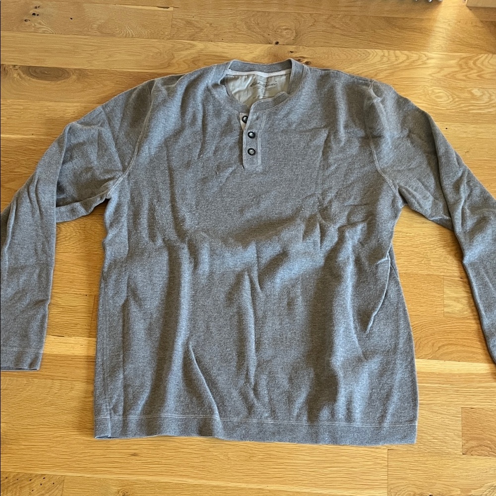 Eddie Bauer Charcoal Long Sleeve Henley Cotton Sweater